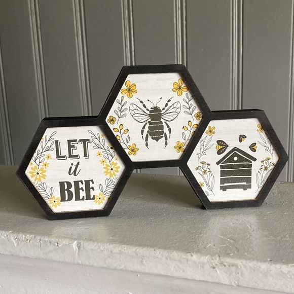 NWT- Black Wooden- Hexagonal- LET IT BEE 🍯🐝 Decoration Sign - Picture 5 of 14